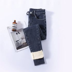 ZOENOVA Winter Thick Velvet Women High Waist Skinny Jeans Simple Fleece Warm Slim Fit Stretch Ladies Casual Denim Pencil Pants (Color: Blue Gray 969, size: 27)